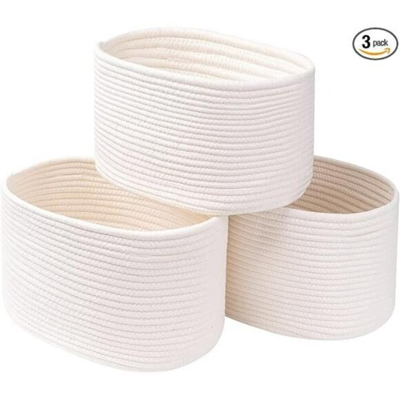 Cotton Rope Storage Baskets Set Woven Cube Shelf Bins Closet Organizer - Picture 7 of 7